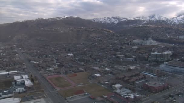 Aerial shots of downtown salt lake city in winter — Stock Video