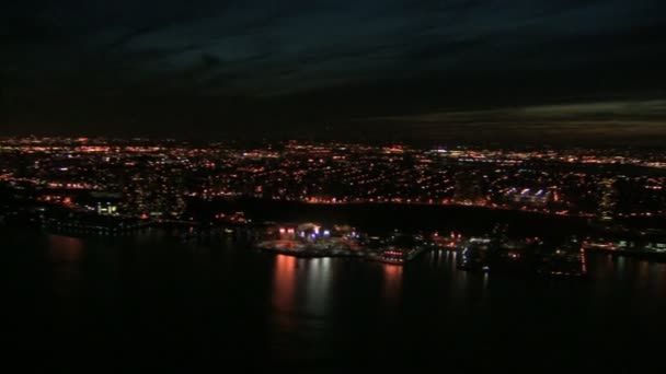 New York luci luminose notte aerea — Video Stock