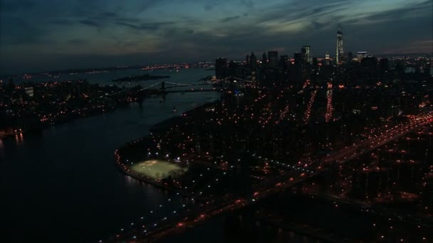 Nighttime nyc manhattan aerial — Stock Video