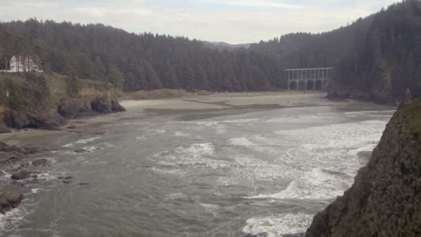 Poupée aérienne vers une plage sur heceta tête — Video