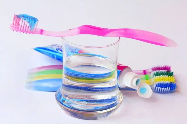 Healthy Well Kept Teeth Brushing Toothbrushes Toothpaste — Stock Photo, Image