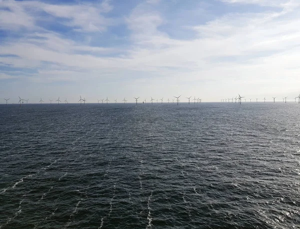 Offshore wind farm in the sea. Wind turbine in the water