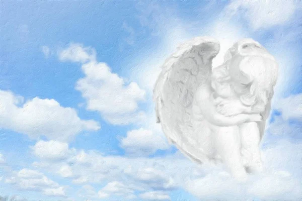 Engel träumen vor dem Himmel. Ölmalerei-Effekt. — Stockfoto
