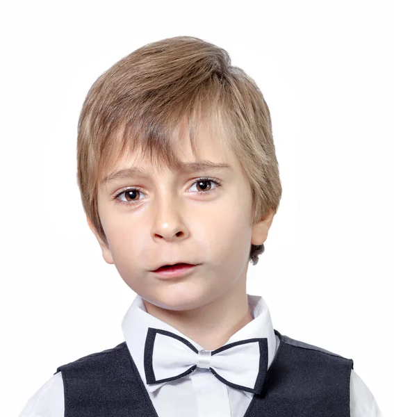 Emocjonalne portret chłopca nastolatek zaskoczony. na białym tle — Zdjęcie stockowe