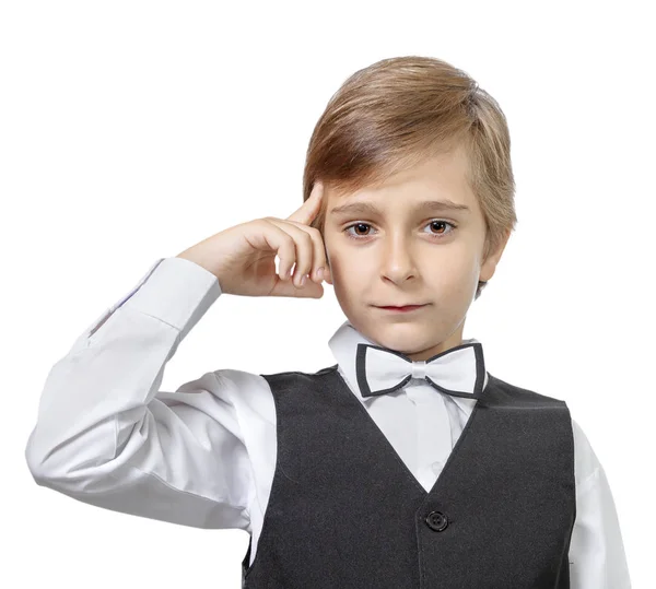 Emotionele portret van een peinzende tiener jongen. geïsoleerd op witte achterzijde — Stockfoto