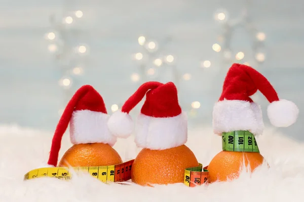 Fundo de Natal com tangerinas e medidor de medição. Concep — Fotografia de Stock