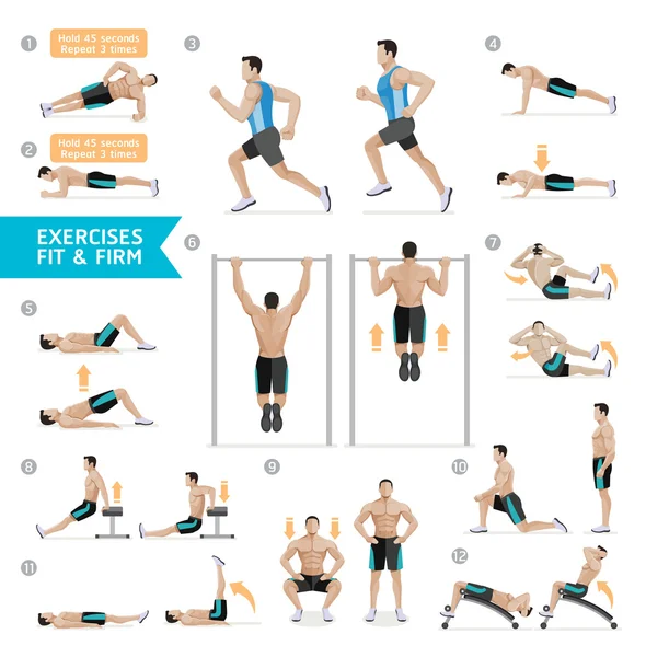 男人锻炼健身，有氧和练习。矢量图. — 图库矢量图片