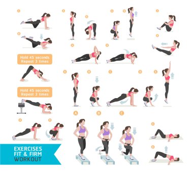 Kadın egzersiz fitness, aerobik ve egzersizleri. 