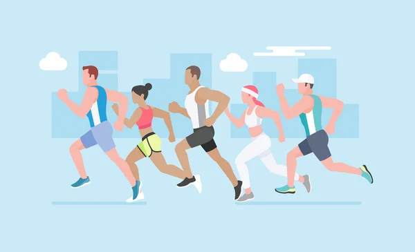 Corriendo maratón. Ilustración vectorial. Ilustración vectorial . — Archivo Imágenes Vectoriales