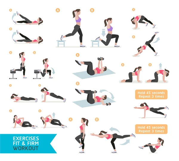 女人锻炼健身，有氧和练习。它制作图案矢量 — 图库矢量图片