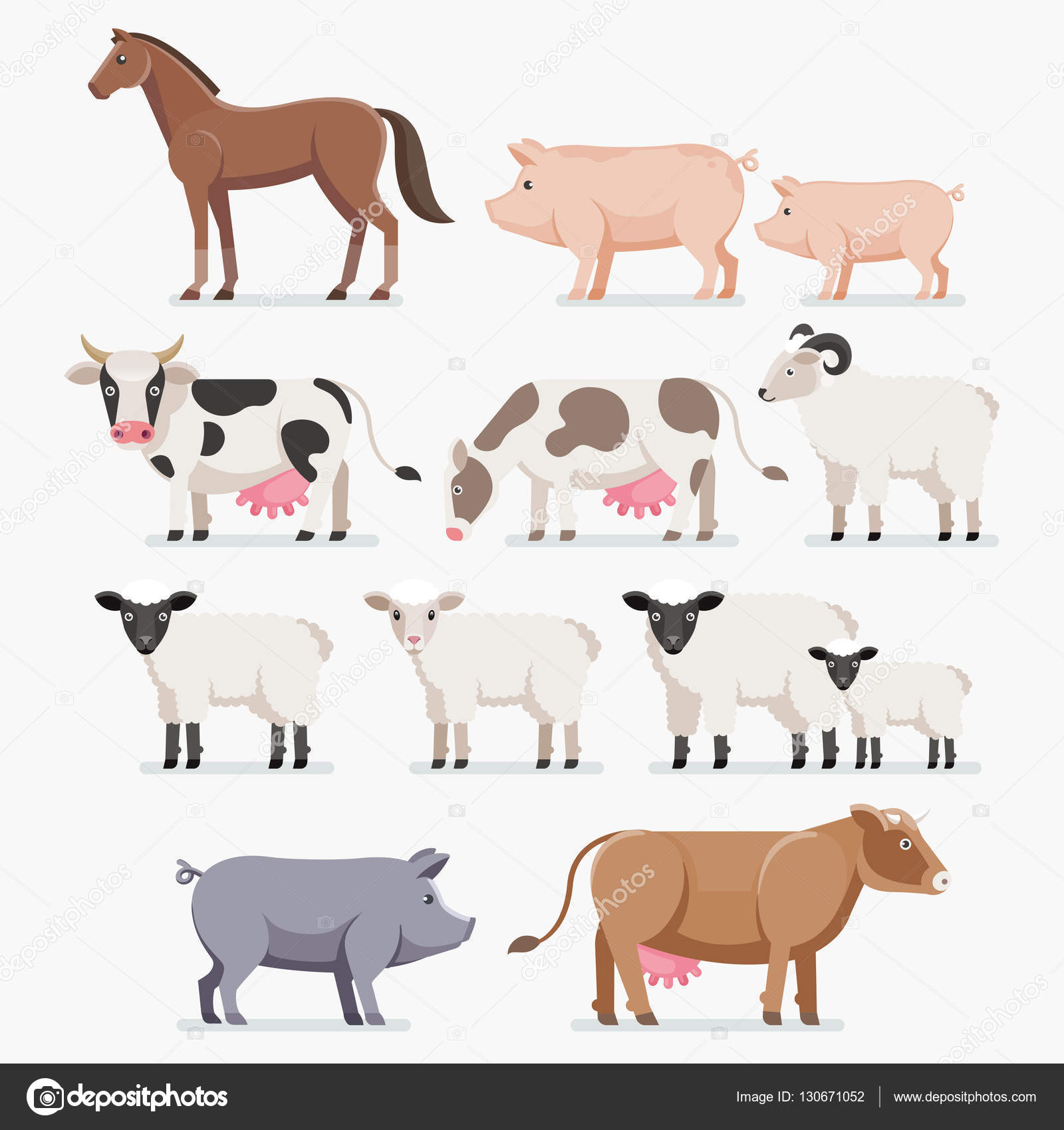 10 Pieces Farm Animals Horse Pony Cow Calf Sheep Lamb Pig Approx 2" Plastic NIB 