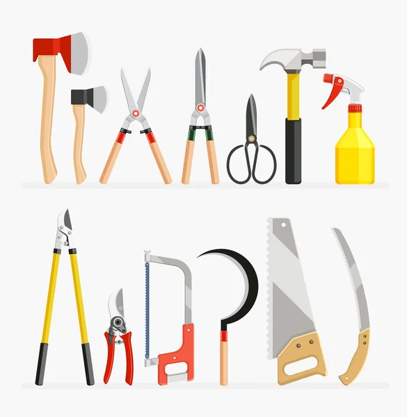 Instellen van werkman en tuinman tools items. Vectorillustratie. — Stockvector