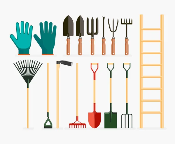 Conjunto de herramientas de jardín y artículos de jardinería. Ilustración vectorial . — Archivo Imágenes Vectoriales
