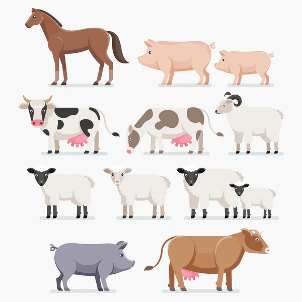 Dierlijk landbouwbedrijf set. Het paard varken koe geit en schaap. — Stockvector