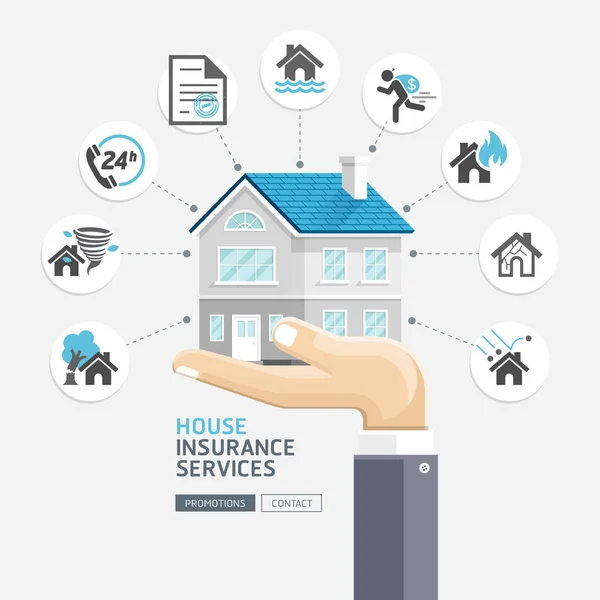 Services d'assurance habitation. Entreprises mains tenant maison . — Image vectorielle