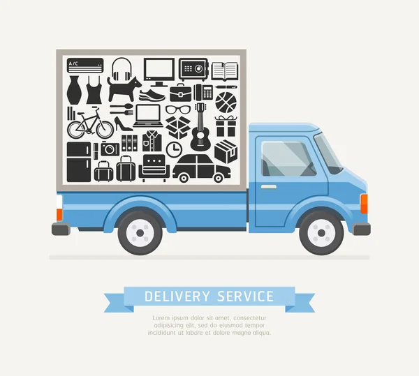 Servicio de entrega de camiones de estilo plano. ilustraciones vectoriales . — Vector de stock