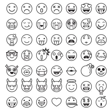 Emoji emoticons simgeleri simgeleri ayarlayın. Vektör çizimler