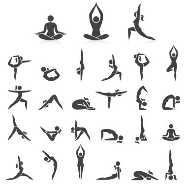Yoga kadın Icons set teşkil etmektedir. Vektör çizimler. 