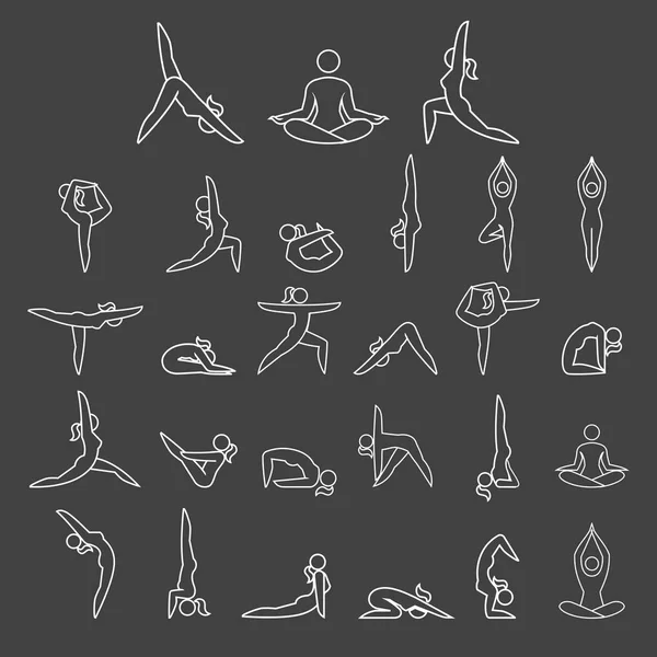 Mujer del yoga posa estilo de iconos de línea. ilustraciones vectoriales . — Vector de stock