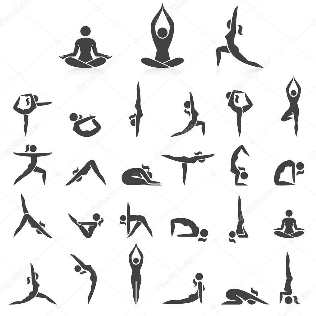 Yoga woman poses icons set. Vector illustrations. 