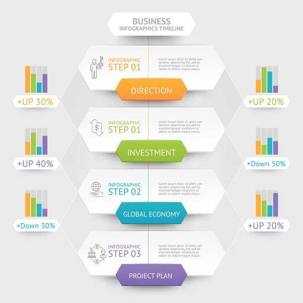 Modèle d'infographie d'hexagone d'affaires. Peut être utilisé pour le flux de travail — Image vectorielle