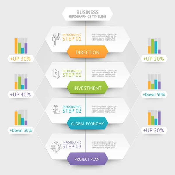 Templat Heksagon Bisnis Infografis. Dapat digunakan untuk workflow - Stok Vektor