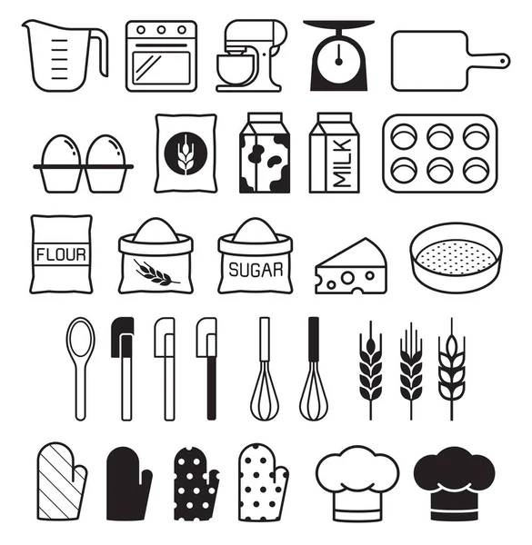 Outil de boulangerie icônes ensemble. Illustration vectorielle . — Image vectorielle