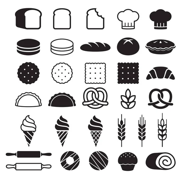 Boulangerie gâteaux icônes ensemble. Illustration vectorielle . — Image vectorielle