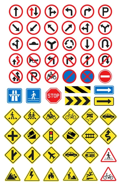 Знаки дорожных знаков установлены. Векторная иллюстрация . — стоковый вектор