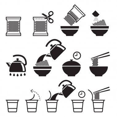 Anlık erişte Icons set. Vektör çizimler.