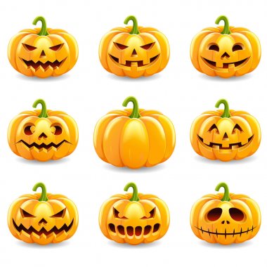 Beyaz backgrou izole halloween pumpkins koleksiyonu kümesi
