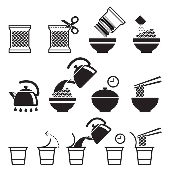 Conjunto de iconos de fideos instantáneos. ilustraciones vectoriales . — Archivo Imágenes Vectoriales