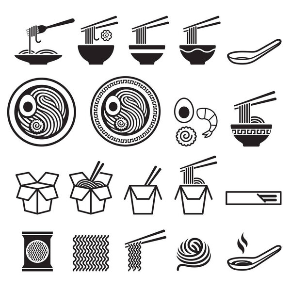 Noodle icons set. Vector illustrations.