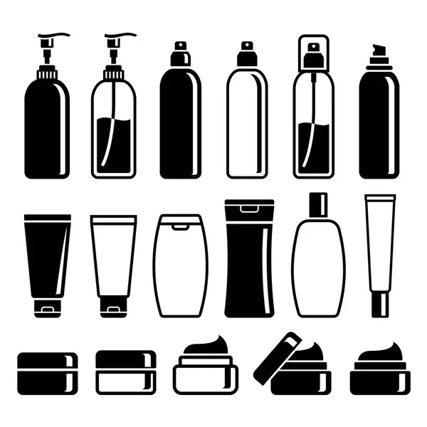 Conjunto de botellas de cosméticos. ilustraciones vectoriales . — Archivo Imágenes Vectoriales