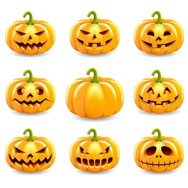 Beyaz backgrou izole halloween pumpkins koleksiyonu kümesi