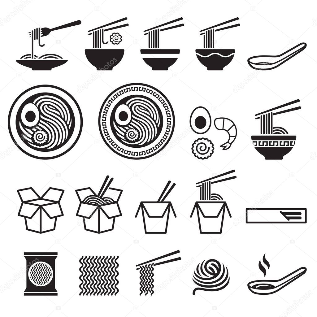 Noodle icons set. Vector illustrations.