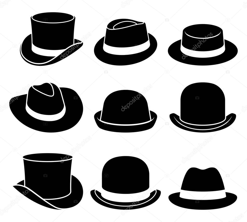 Vintage hats icons. Vector illustration.