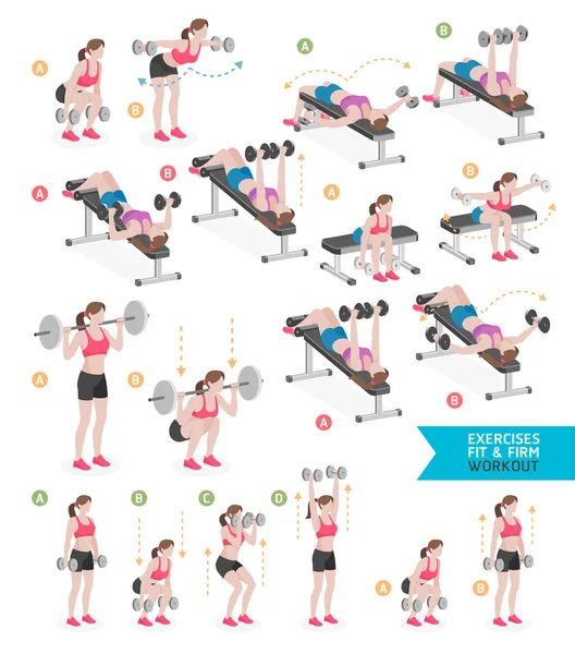 Aptidão de treino de mulher, aeróbica e exercícios. Vector Illustratio —  Vetores de Stock