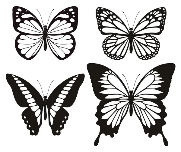 Εικόνες πεταλούδα σιλουέτα που. Εικονογράφηση διανύσματος. — Διανυσματικό Αρχείο