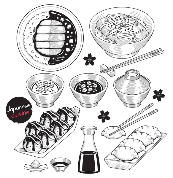 日本食品落書き要素は手描画スタイルです。ベクトル図 — ストックベクタ