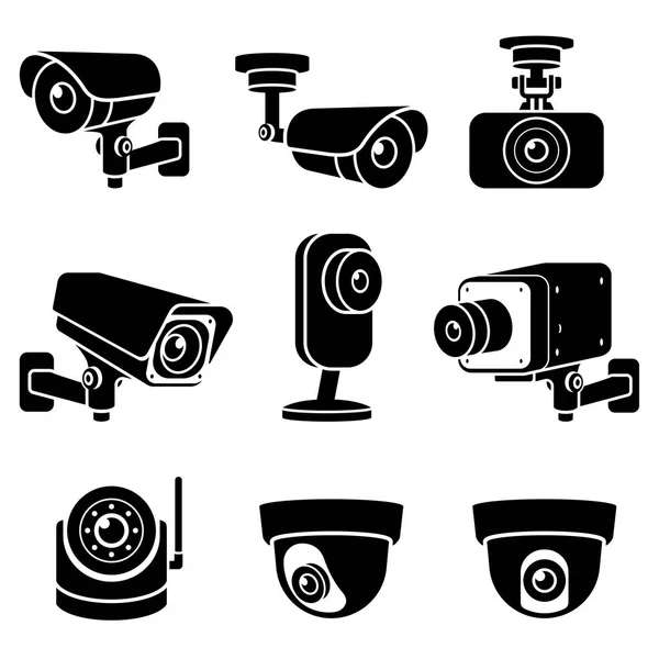 Iconos de cámaras de seguridad. ilustraciones vectoriales . — Archivo Imágenes Vectoriales