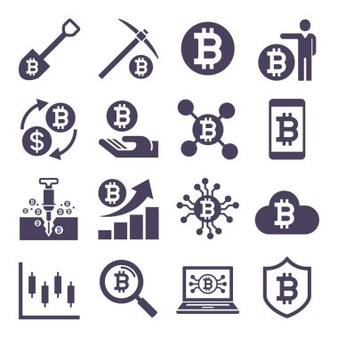 Cryptocurrency madencilik simgeler. Vektör çizimler.