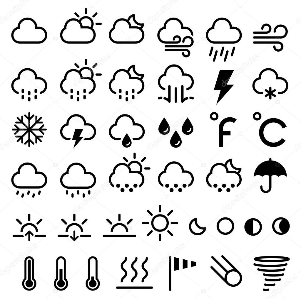 Weather forecast icons. Vector illustrations.