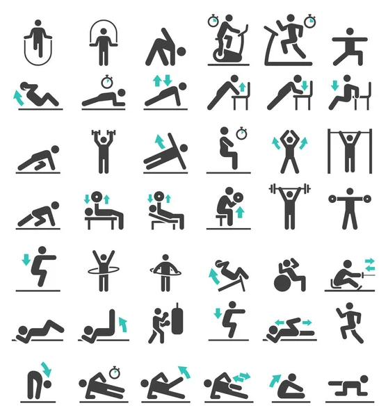 Set di icone per l'allenamento di fitness. Illustrazioni vettoriali . — Vettoriale Stock