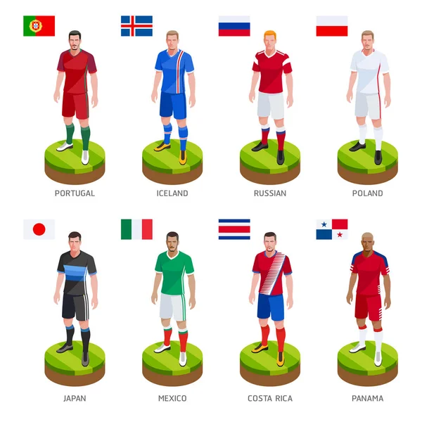 Grupo de futebol jogador de futebol jersey equipe mundial nacional. Vetor —  Vetores de Stock