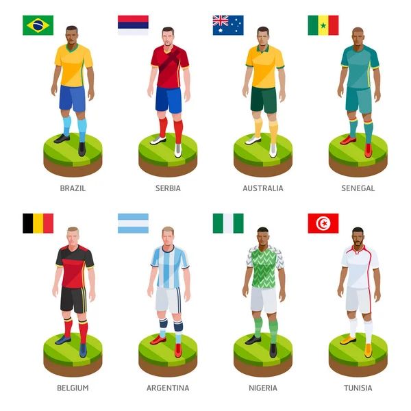 Grupo de futebol jogador de futebol jersey equipe mundial nacional. Vetor —  Vetores de Stock