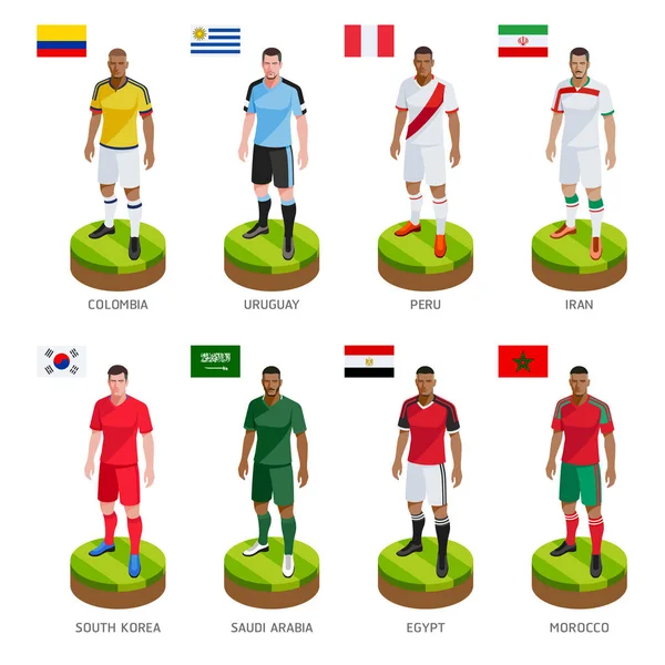 Grupo de futebol jogador de futebol jersey equipe mundial nacional. Vetor —  Vetores de Stock