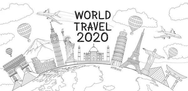 World travel landmark doodles styl wektor ilustracje. — Wektor stockowy