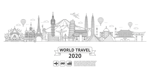 World travel doodle τέχνη σχέδιο εικονογράφηση διάνυσμα στυλ. — Διανυσματικό Αρχείο