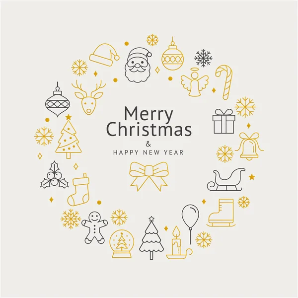 Christmas wreath icons and happy new year. Vector illustrations. — Stock vektor